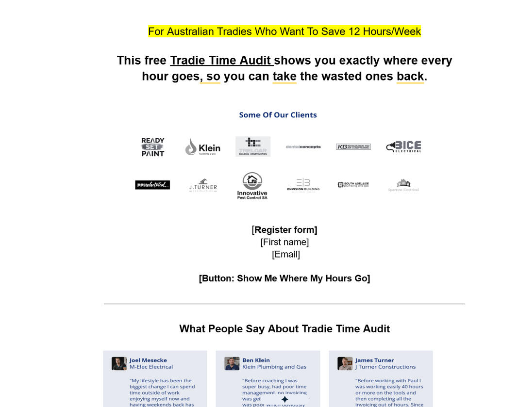 Landing Page - Tradies Coach